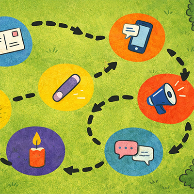 Activist Action Lab in the Park: image of grass and icons for various activities